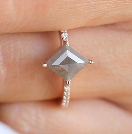 Gorgeous Salt & Pepper Diamond Engagement Ring 14K Rose Gold Wedding Set For Women Anniversary Gift Matching Unique Promise