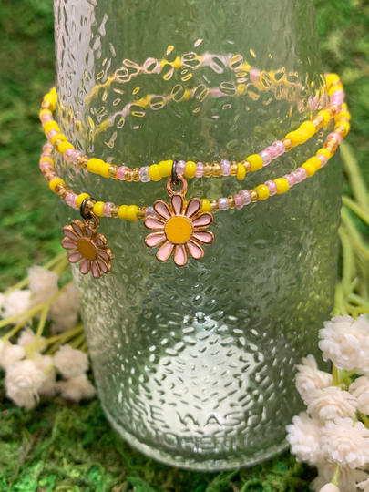 Pink Sunrise Seed Bead Bracelet