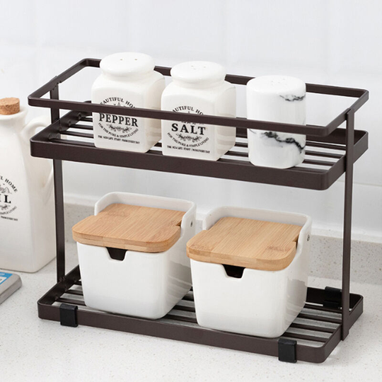 Livingandhome - 2 Tier Metal Kitchen Spice Herb Storage Rack, 28x12x21CM