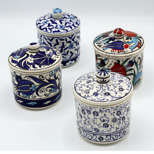 4x Ceramic Spice Jars Set Small, Kitchen Storage, Salt Pepper Container, New Home Grilling Gifts For Him Her