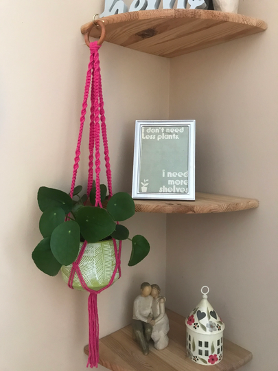 Short Bright Pink Macrame Plant Hanger, Boho Home Decor, Indoor Pot Holder, Accessories, Fun Gift For Lover