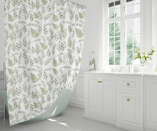 Sage Green Herbs & Ferns Shower Curtain, 71" X 74