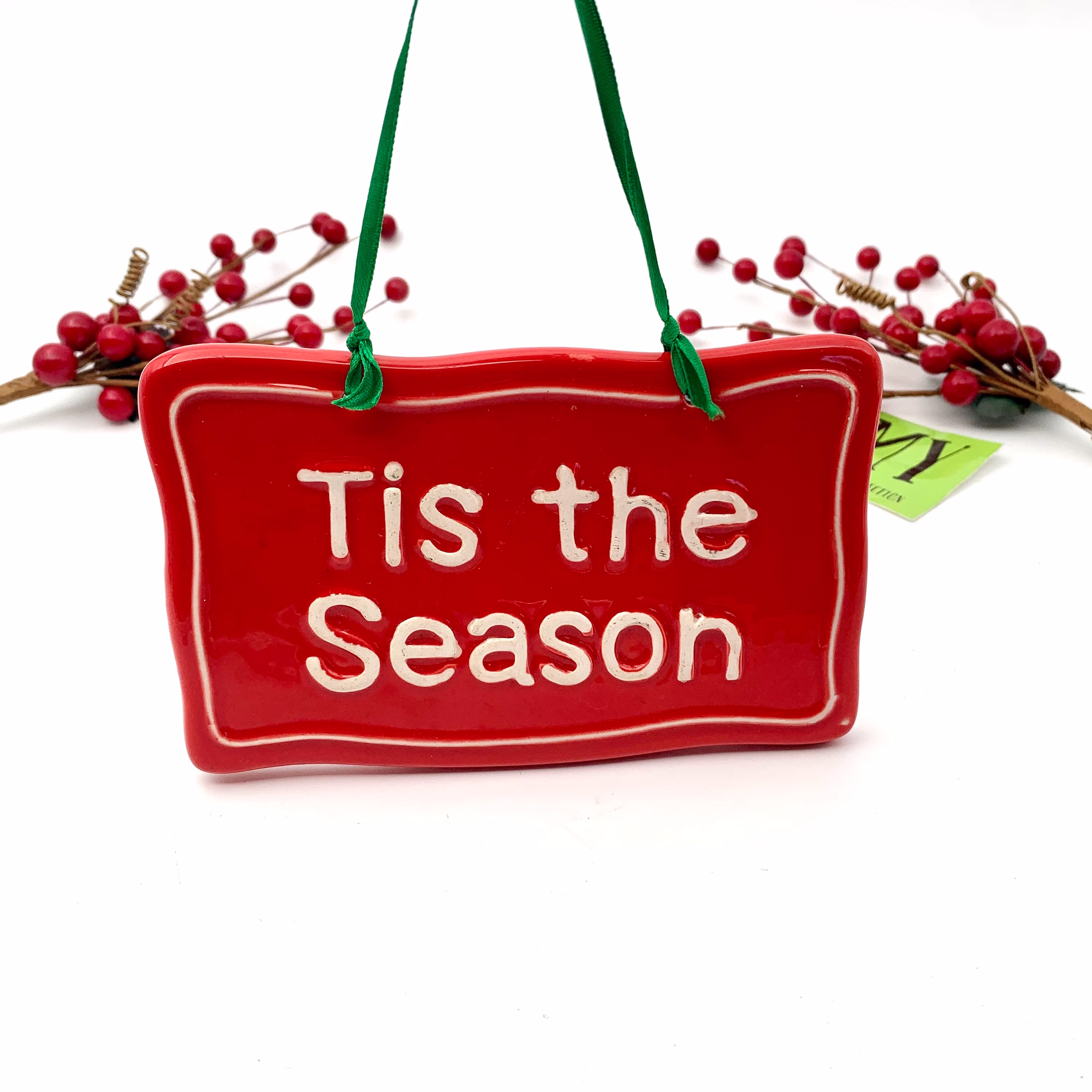 Vintage Cearmic Tis The Season Sign Christmas Decor Red My40Yearcollection
