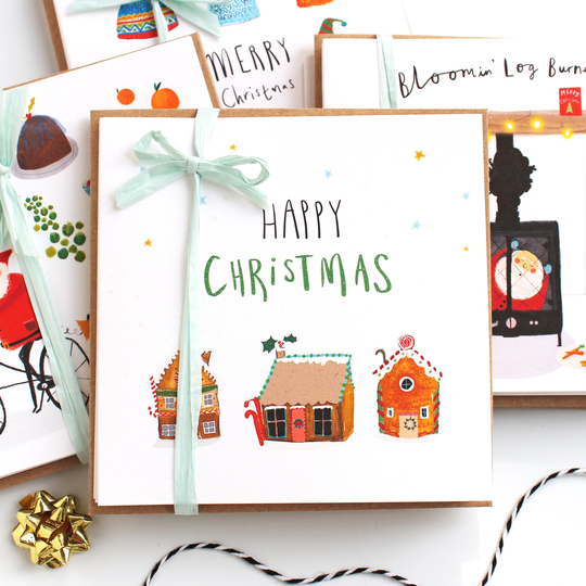 Pack Of 6 Festive Christmas Cards - Quirky Gingerbread Holiday Cards Happy Illustrated By Katy Pillinger