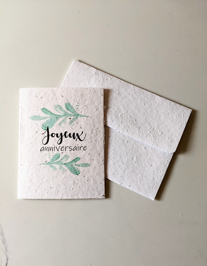 Plantable Card Envelope Wild Flower Seed, Birthday Card, Watercolor Plant Frame On White Seed Paper, Anniversary Happy Wishes
