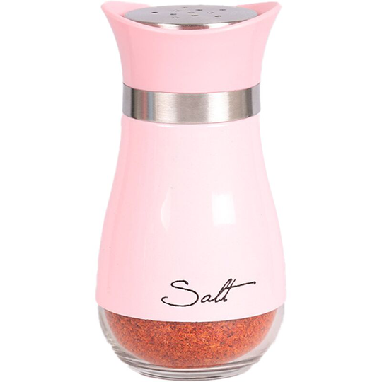 Salt and Pepper Shakers Elegant w/ Clear Glass Bottom | Compact Cooking, Kitchen and Dining Room Use pink