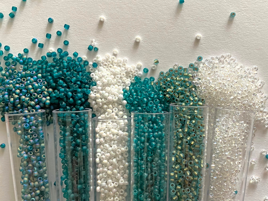 Set Of Teal Glass Seed Beads, Toho Blue, Clear & Gold Size 11 Gift For Her, Teen, Dyi Jewelry