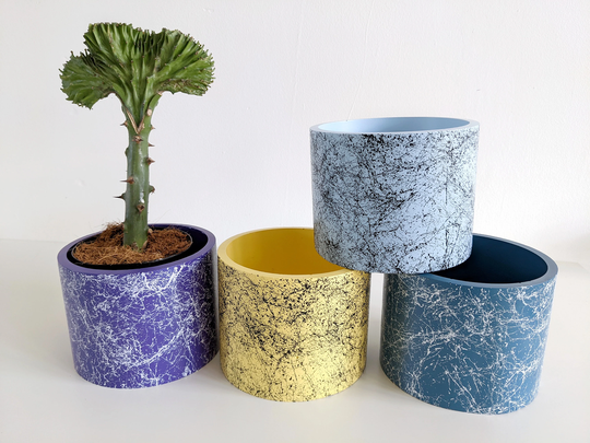 Concrete Plant Pot, Indoor Planter, 13cm Abstract Colourful Hand-Painted & Handmade