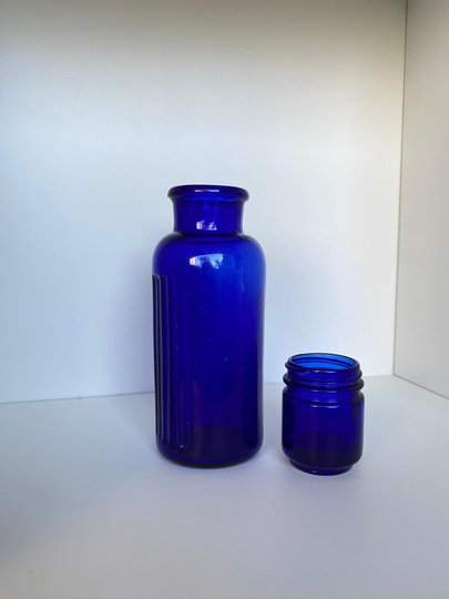 Vintage Medicine Bottles, Indigo Ink Glass Pot, Present, Gift