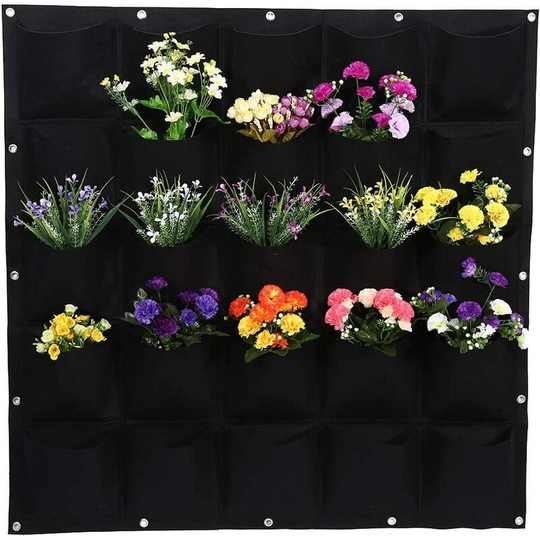 Vertical Wall Garden Planter, 25 Pockets Outdoor Garden Vertical Planting Bag Wall Hanging Flower Growing Container Felt Fabric Planter Bags for