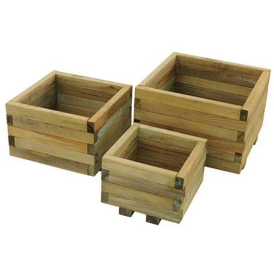 Set of 3 pre-built Kendal Square Planters Garden, Patio, Wooden Display Pots