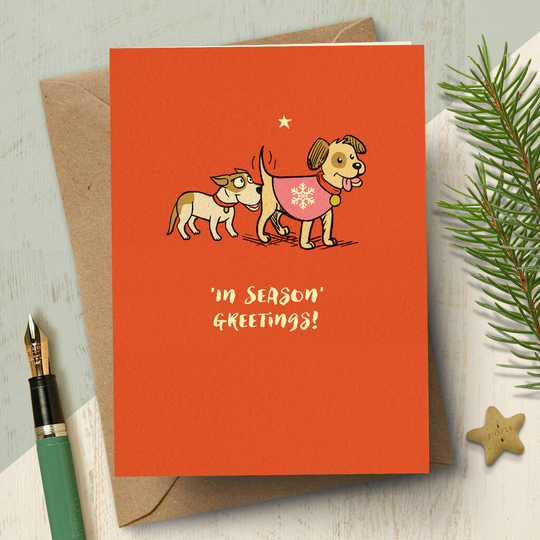 Funny Dog Christmas Card 'In Season!'