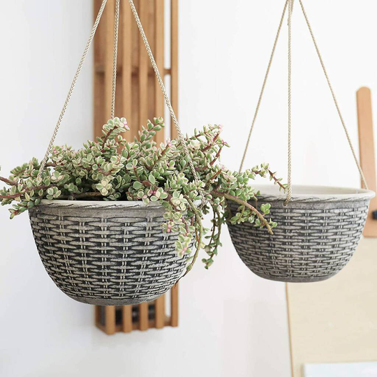 Pack Of Two Weave Pattern Hanging Planters