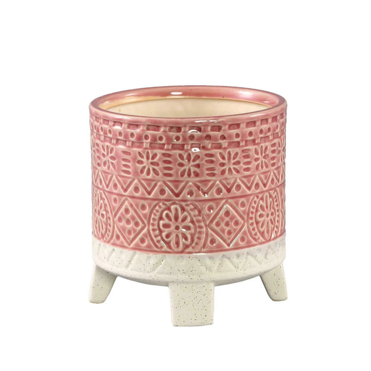 Geometric Planter With Feet Legs - Footed Air Plant Holder Cactus Indoor Ceramic House Pot Small Pink White Kaila