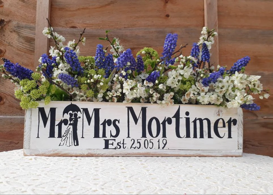 Mr&mrs Personalised Rustic Barn Woodland Wedding Flower Box Wooden Centerpiece Box Engagement Gift Valentines Day Gift