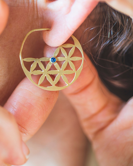 Christmas Sale Seed Of Life Gold Hoop Earrings, Sacred Geometry, 18K Or 14K Gold, New Age Jewelry