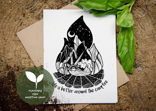 Camping Greeting Card, Plantable Seed Eco Friendly Cards, Zero Waste Gift, Wildflower Sustainable Pnw