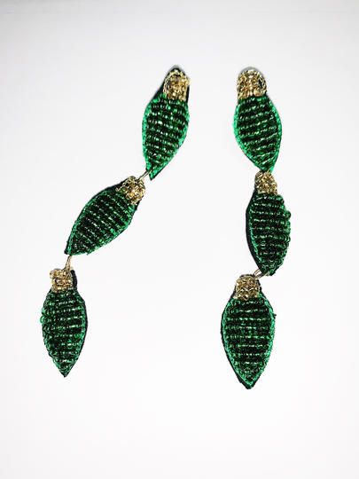 Dangling Green Christmas Lights/Holiday Earrings/Seasonal Earrings/Teacher Earrings/School Earrings/Beaded Earrings/Green & Gold/Gift