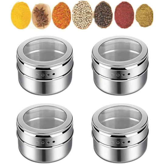 4Pcs Spice Tank, Round Spice Jar, Magnetic Spice Jars, Lightweight Spice Jar, Seasoning Set, Stainless Steel Spice Jar, for Salt, Pepper, Spice