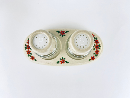 Vintage Plastic + Glass Floral Salt Pepper Shaker Set - Made in West Germany By Emsa Design
