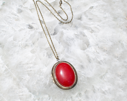 Large Brass & Red Jasper Cabochon Photo Or Herb Locket
