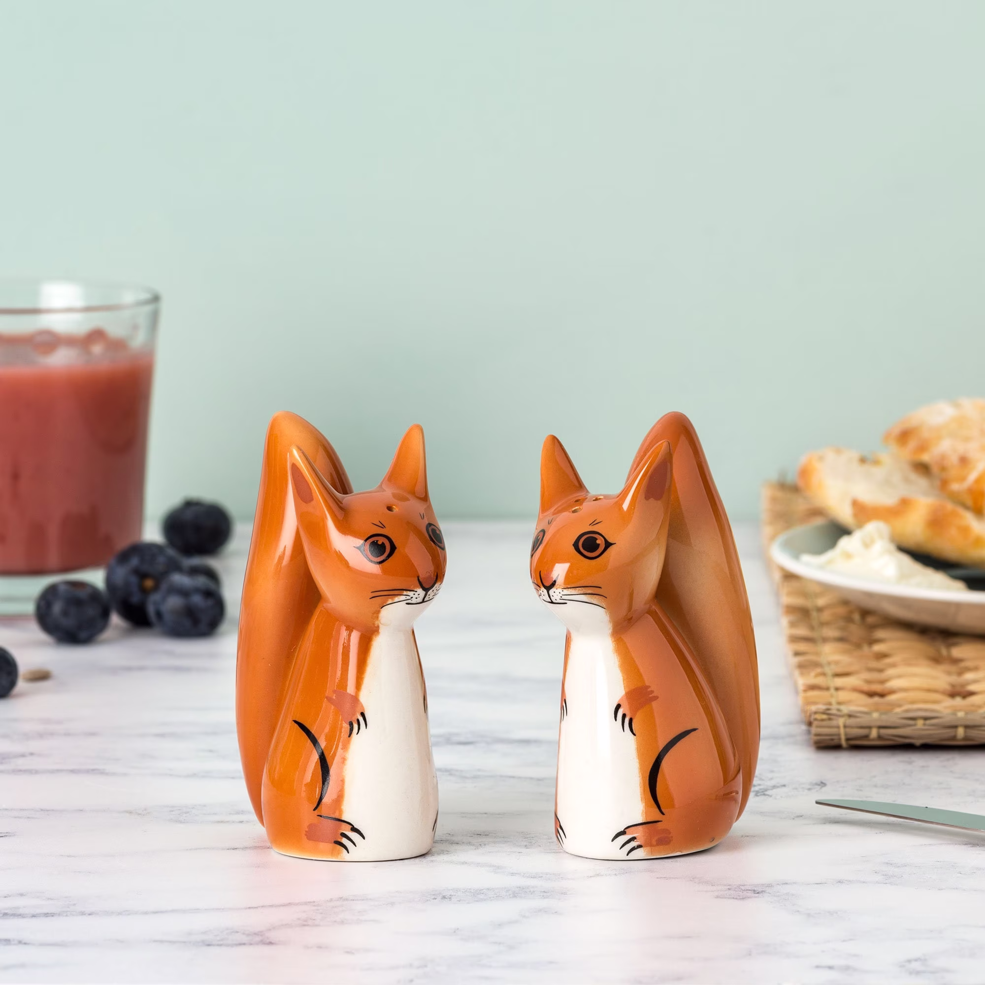Red Squirrel Salt & Pepper Shakers, Handmade Ceramic, Designed in The UK By Hannah Turner, Best Gift For Wild Animal Conservationists