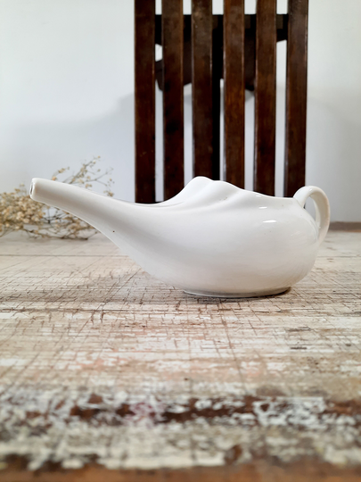 French Porcelain White Ceramic Sick Feeder Digoin Sarreguemines Antique Ironstone Invalid Limoges China Jug, Apothecary Cup