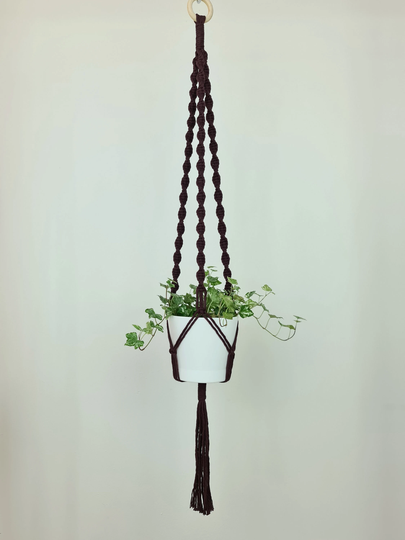 Dna Pattern Brown Plant Hanger | Cotton Wooden Ring Hanging Decoration Natural Handmade Boho Flower