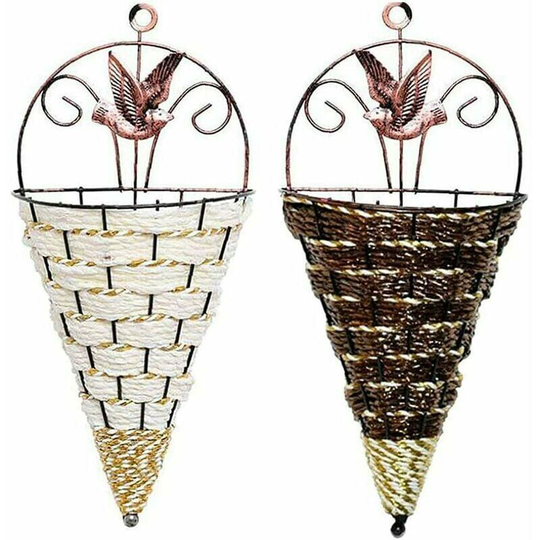 Monly - Hanging Flower Basket, 2PCS Rattan and Wicker Vase, Wall Port Woven Plant Pot, Hanging Basket Planters, Tapered Holder Ornament Decoration