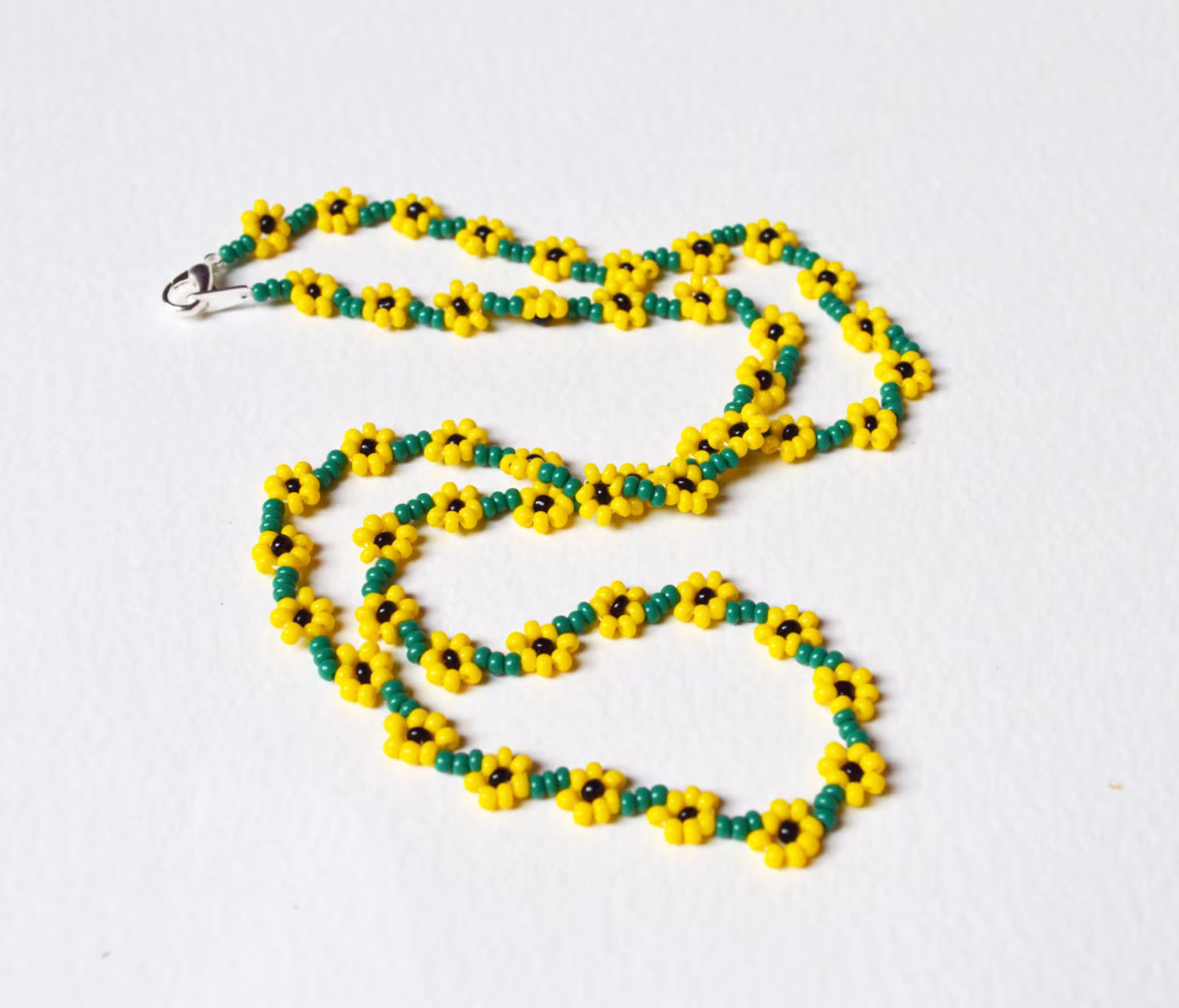 Beaded Sunflower Necklace. Seed Bead Flower Necklace, Jewelry, UK Seller