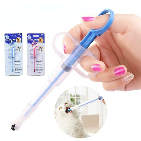 Pet Medicine Syringe Tablet Pill Gun Piller Push Dispenser Medicine Water Milk Syringe Dog Cat Puppy Feeder Kit (Blue)