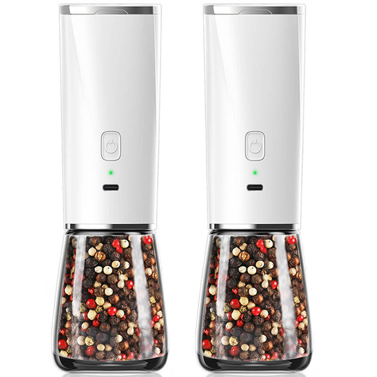 Electric Pepper and Salt Grinder-Refillable, Adjustable Coarseness, Stainless Steel Salt Pepper Mill 【Double Pack】