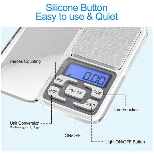 FVO - Precision Kitchen Scales, 0.01g-500g, Multifunctional Mini Food Scales with led Display and Tare Function, Electronic Scale for Food, Coffee,