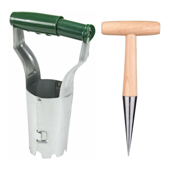 2 stainless steel planters, agricultural tools, puncher, wood handle, seedling lifter, gardening tools, vegetable planting, flower planting