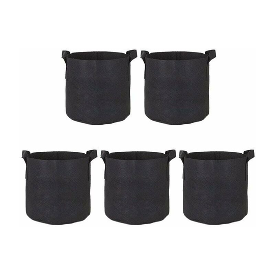 Bearsu - Pack of 5 Black Non-woven Planting Bags - Durable, Reusable and Breathable Garden Bags with Handles for Indoor Vegetable Patches or Outdoor