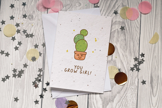Plantable Greeting Card, Seeded Positivity Girl Power Eco Friendly, You Go Girl, Congratulations Card