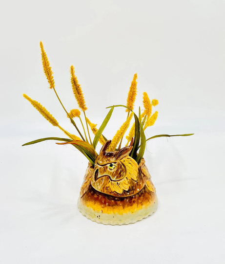 Hand Painted Owl Bowl For Succulents, Brushes Or Utensils in White Clay