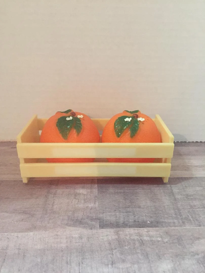 Vintage Orange's in Crate Plastic Salt & Pepper Shakers Hong Kong/Kitschy Kitchen