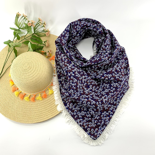 Large Cotton Square Scarves, All Season Printed Purple Scarf, Head Wrap, Neck Gift For Her; Oversized 44