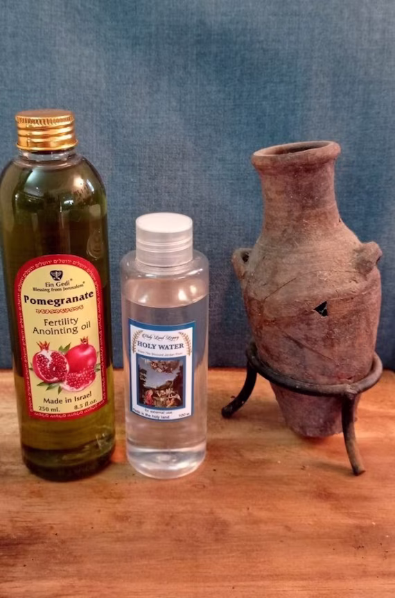 Fertility Pomegranate Anointing Oil 250 Ml, 8.45 Fl.oz From Holy Land Jerusalem & Jordan River Holy Water 100 Ml, 3.38 Oz