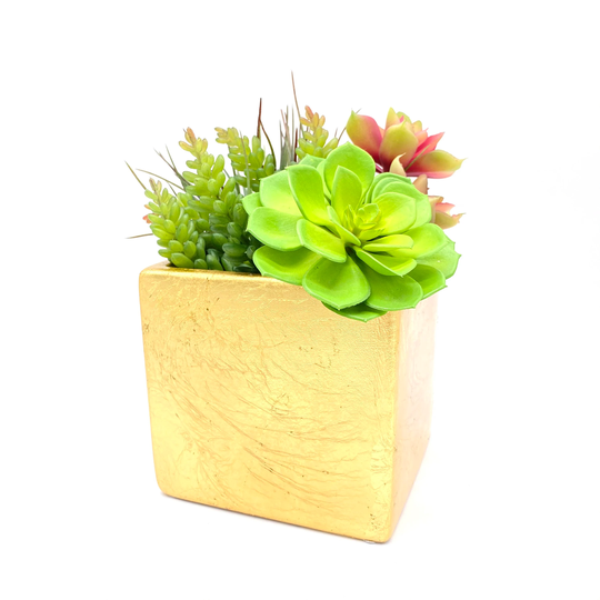 Vintage - Gold Square Ceramic Planter Mid Century Modern