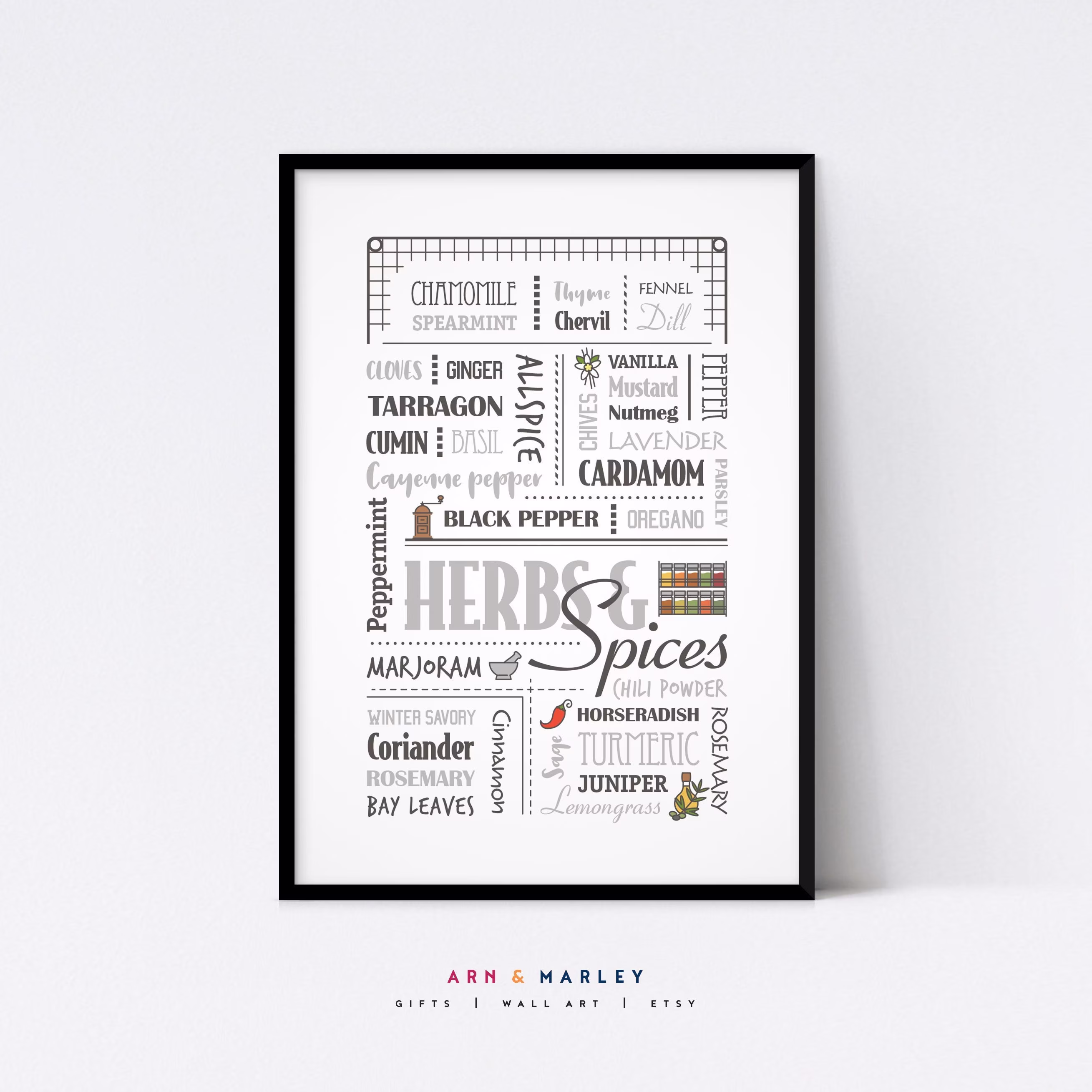 Herbs & Spices Word Art - Shipped Giclée Print, Framed Or Canvas