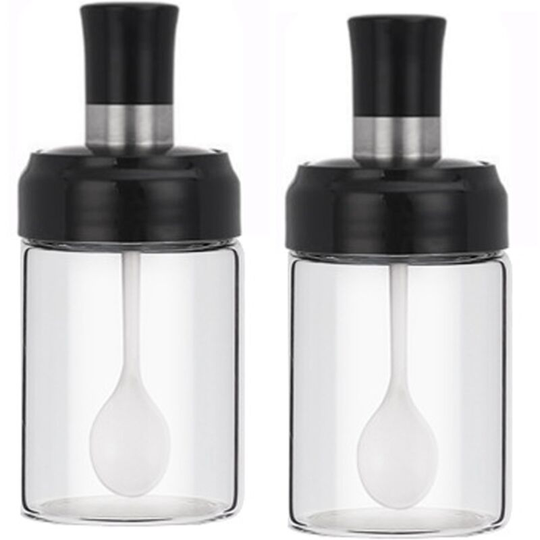 Pesce - Sauce Jar Transparent Glass Combination Spoon with Lid Canisters Storing Seasoning Spices Salt Sugar shape1