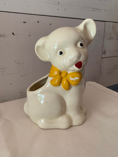 Vintage White Dog Planter