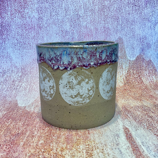 Purple Moon Planter, Ceramic Plant Pot, Phases Of The - Ready To Ship