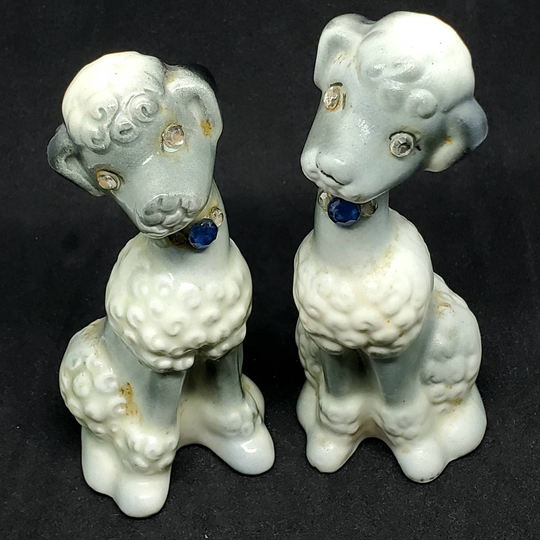 Vintage Poodle Salt & Pepper Shakers Mid Century Collectible Giftcraft Gray