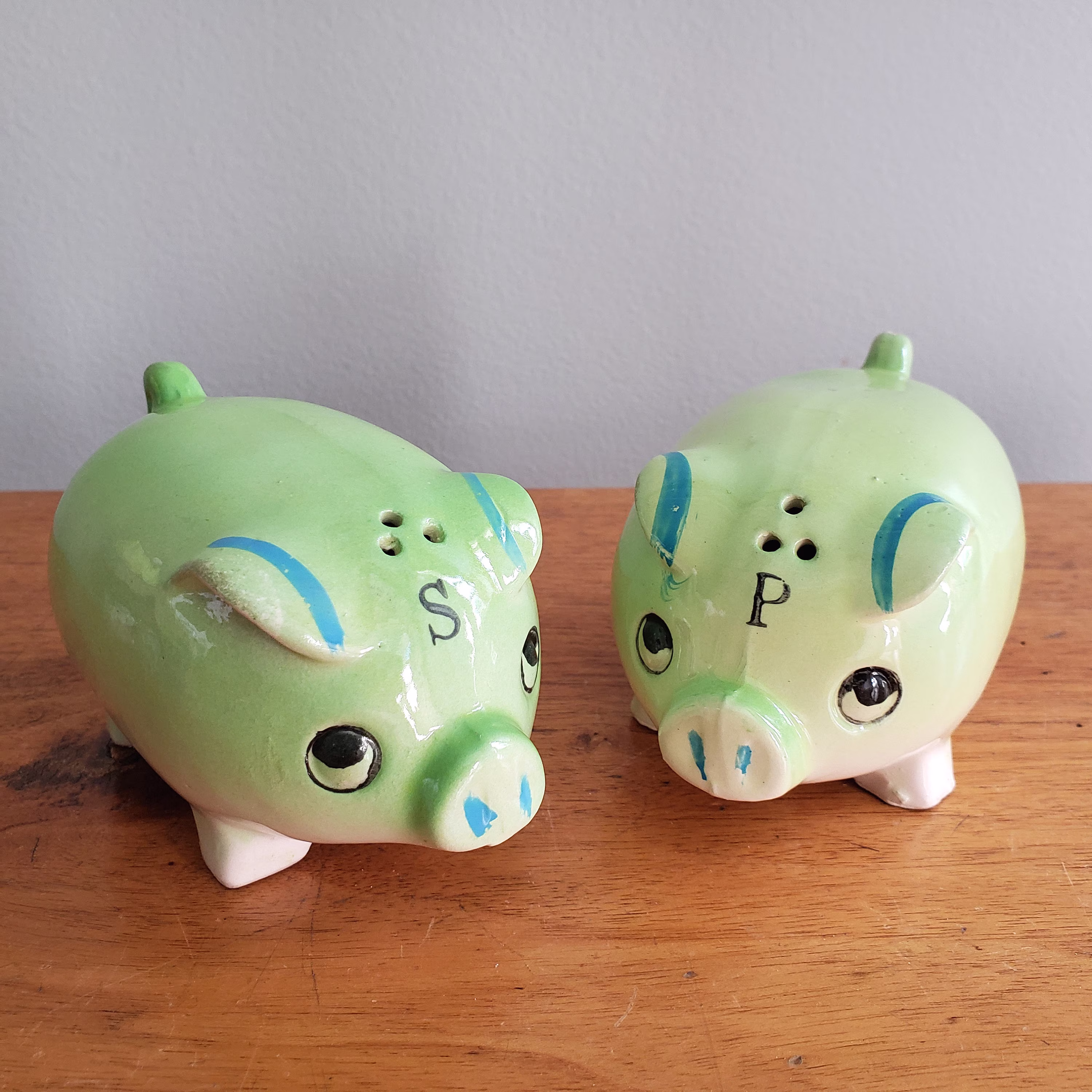 Vintage Green Pigs Salt & Pepper Shakers Ceramic Figural Animal S&p Shaker Set Farmhouse Country Decor
