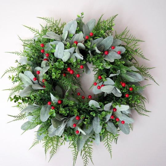 Christmas Wreath, Winter Berries Wreaths, Lamb's Ear All Season Front Door Wreath