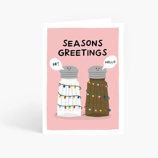 Seasons Greetings, Funny Christmas Card, Pun, Cute Illustration, Salt & Pepper, Holidays A6 Card By Amelia Ellwood