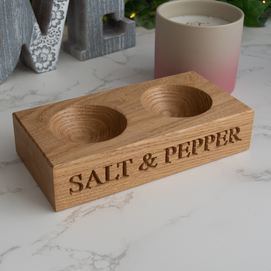 Salt & Pepper Pinch Pots, Solid Oak Kitchen Accessory, Cellar, Pepper, Rustic